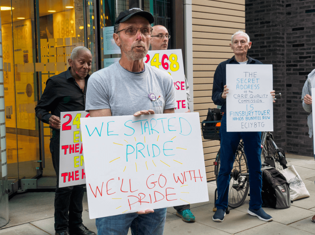 Photos and update from ‘Flashmob Pride Protest against LGBTQI+ elderly abuse in ‘care’&nbsp;homes.’